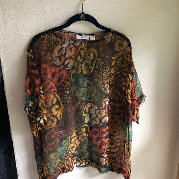 Vintage 90's Express Compagnie Internationale Sheer Tropical Print Blouse. XS - Picture 5 of 9